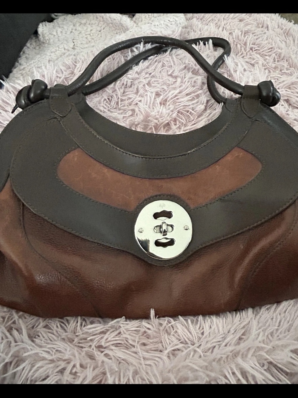 Mulberry Two-Tone Brown Leather Shoulder Bag with Silver Turn-Lock